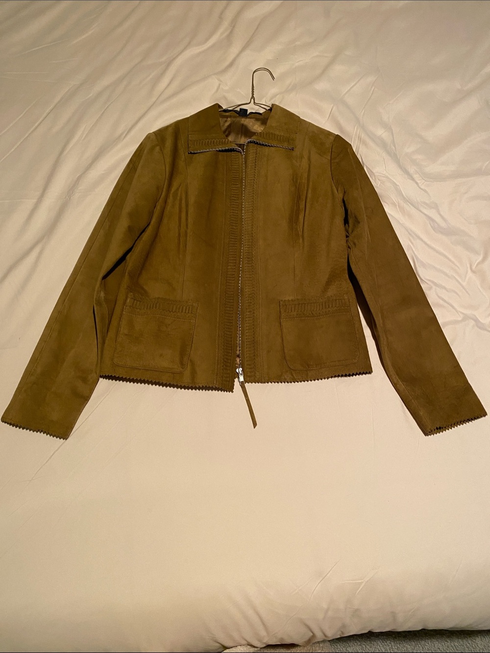 Women's Olive Suede Zip-Front Jacket